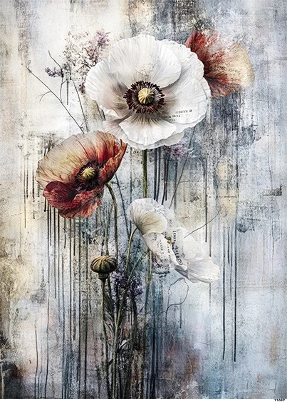 Papier ryżowy do decoupage A5 Kwiaty grunge 11097
