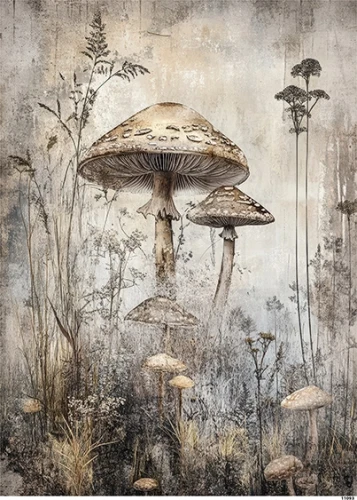 Papier ryżowy do decoupage A5 Grzyby grunge 11093