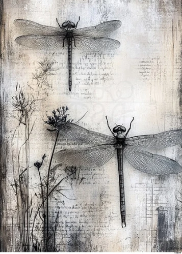 Papier ryżowy do decoupage A5 Ważki grunge 11077