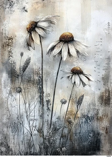 Papier ryżowy do decoupage A5 Kwiaty grunge 11070