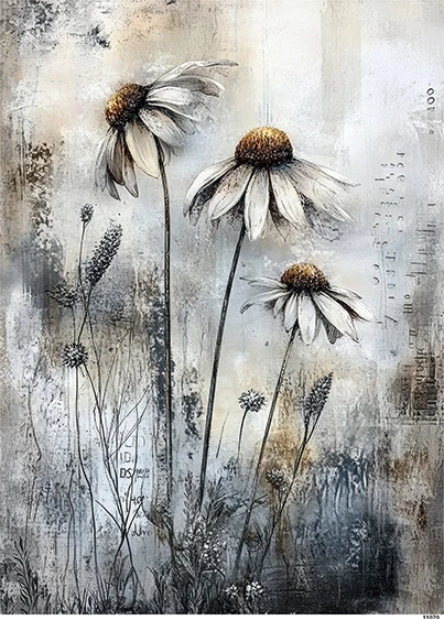 Papier ryżowy do decoupage A5 Kwiaty grunge 11070