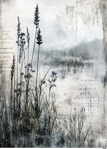 Papier ryżowy do decoupage A5 Kwiaty grunge 11065