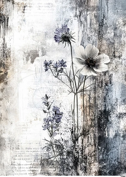 Papier ryżowy do decoupage A5 Tło grunge z kwiatami 11064