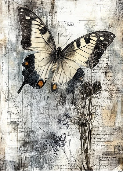 Papier ryżowy do decoupage A5 Tło grunge z motylem 11062