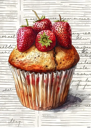 Papier ryżowy do decoupage A5 Muffinka z truskawkami 10888
