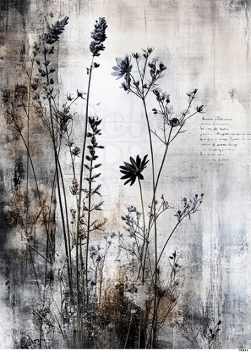 Papier ryżowy do decoupage A4 Kwiaty grunge 11111