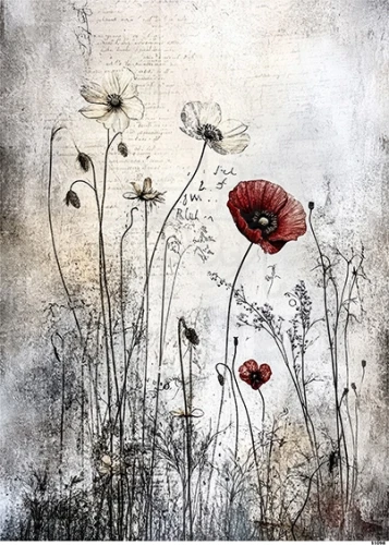 Papier ryżowy do decoupage A4 Kwiaty grunge 11098