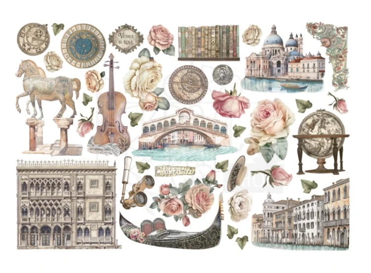 Ozdoby papierowe samoprzylepne Ephemera Venice City of Art - DFLCT65 Stamperia