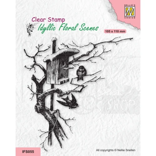 Stempel akrylowy Budka lęgowa z ptakami IFS055 Nellie's Choice