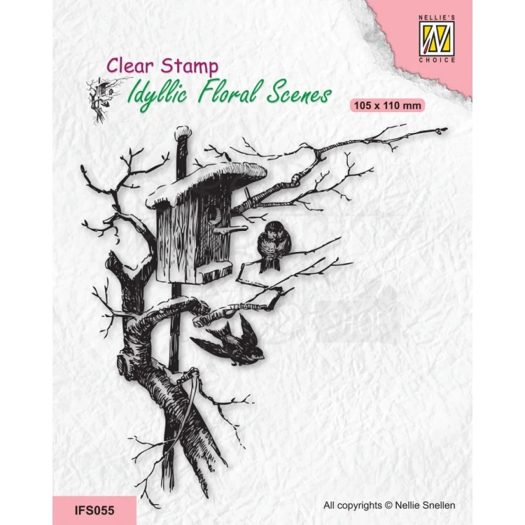 Stempel akrylowy Budka lęgowa z ptakami IFS055 Nellie's Choice