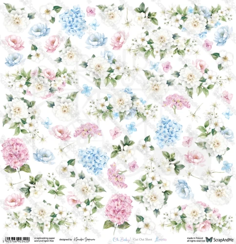 Papier 30x30 elementy do wycięcia Oh, Baby - Flowers ScrapAndMe