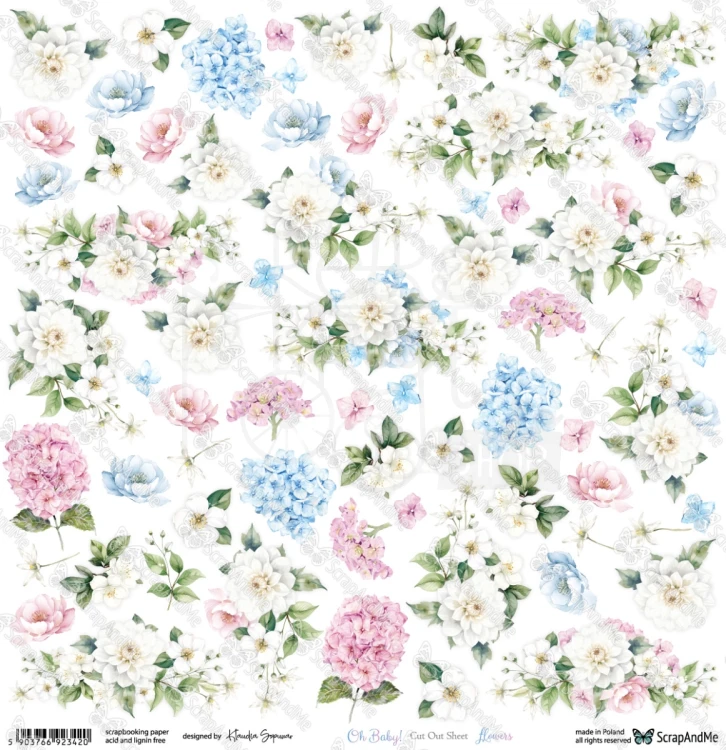 Papier 30x30 elementy do wycięcia Oh, Baby - Flowers ScrapAndMe