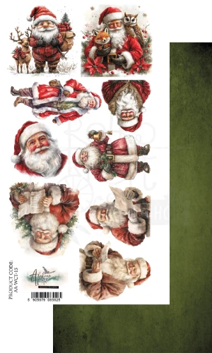 Papier 15x30 dodatki do samodzielnego wycięcia Wonderful Christmas Time Święty Mikołaj AA-WCT-15 Alchemy of Art