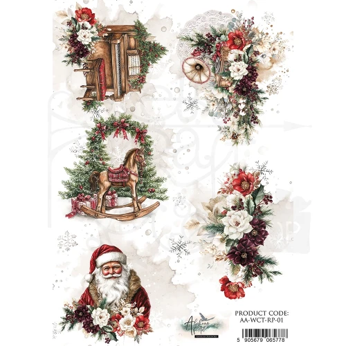 Papier ryżowy do decoupage A4 Wonderful Christmas Time Dekoracje Boże Narodzenie AA-WCT-RP-01 Alchemy of Art