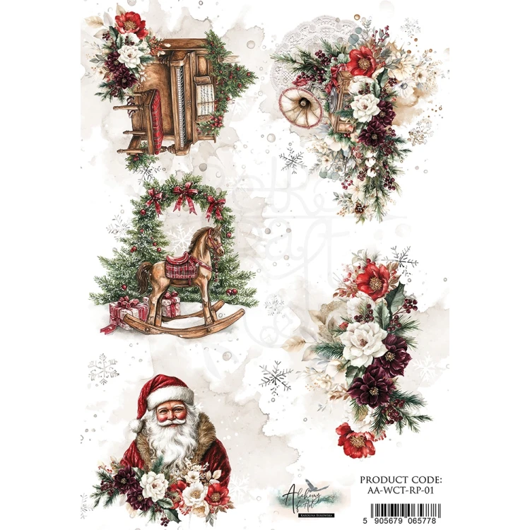 Papier ryżowy do decoupage A4 Wonderful Christmas Time Dekoracje Boże Narodzenie AA-WCT-RP-01 Alchemy of Art