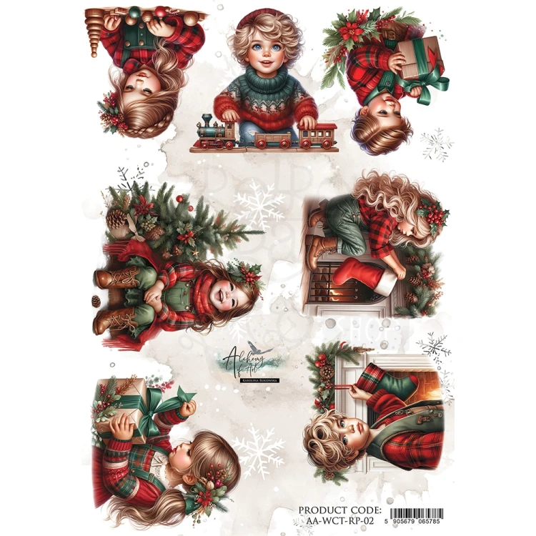Papier ryżowy do decoupage A4 Wonderful Christmas Time Dzieci Boże Narodzenie AA-WCT-RP-02 Alchemy of Art