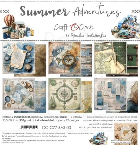 Zestaw papierów do scrapbookingu 30x30 Summer Adventures  CC-C77-SAS-00 Craft O'Clock