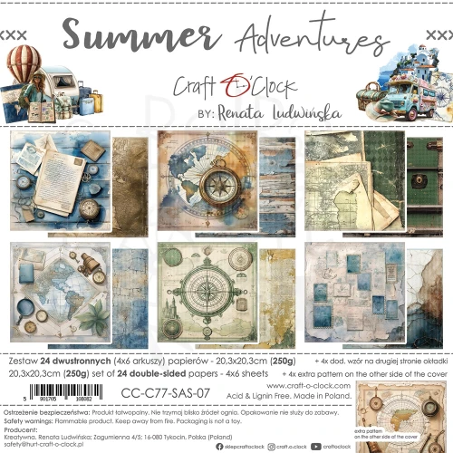 Zestaw papierów do scrapbookingu 20x20 Summer Adventures  CC-C77-SAS-07 Craft O'Clock