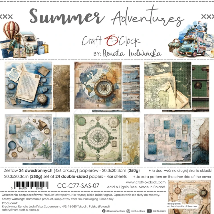 Zestaw papierów do scrapbookingu 20x20 Summer Adventures  CC-C77-SAS-07 Craft O'Clock