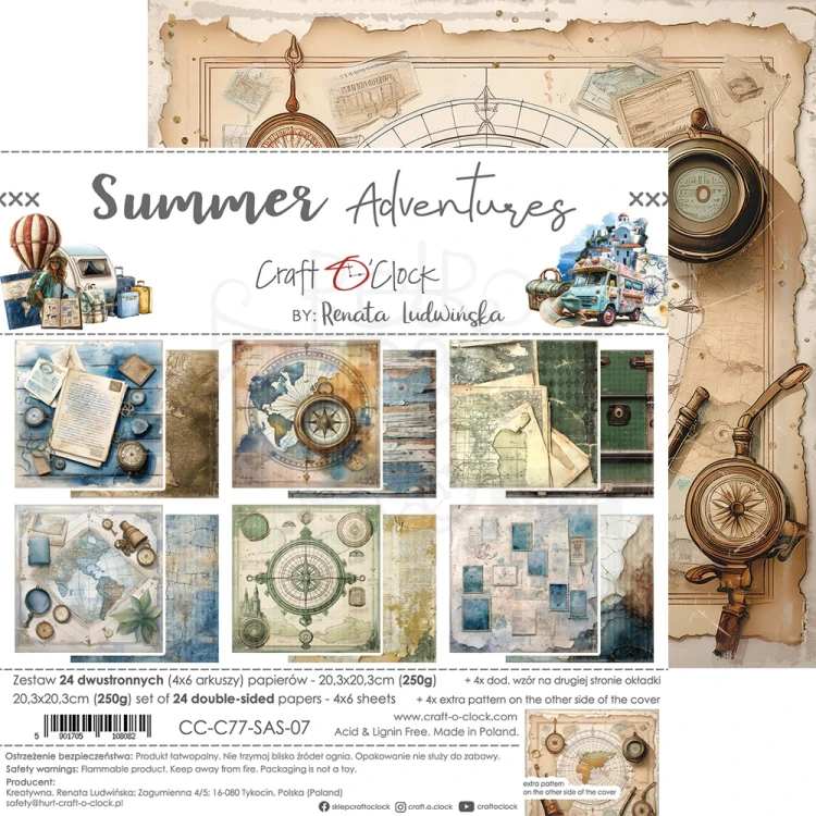 Zestaw papierów do scrapbookingu 20x20 Summer Adventures  CC-C77-SAS-07 Craft O'Clock
