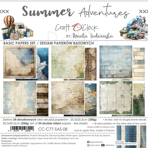 Zestaw papierów do scrapbookingu 20x20 Summer Adventures - Basic CC-C77-SAS-08 Craft O'Clock
