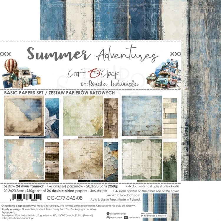 Zestaw papierów do scrapbookingu 20x20 Summer Adventures - Basic CC-C77-SAS-08 Craft O'Clock