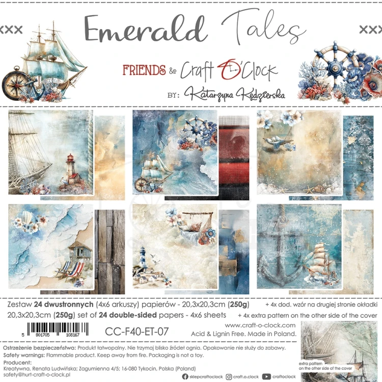 Zestaw papierów do scrapbookingu 20x20 Emerald Tales  CC-F40-ET-07 Craft O'Clock