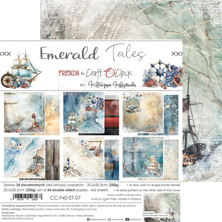 Zestaw papierów do scrapbookingu 20x20 Emerald Tales  CC-F40-ET-07 Craft O'Clock