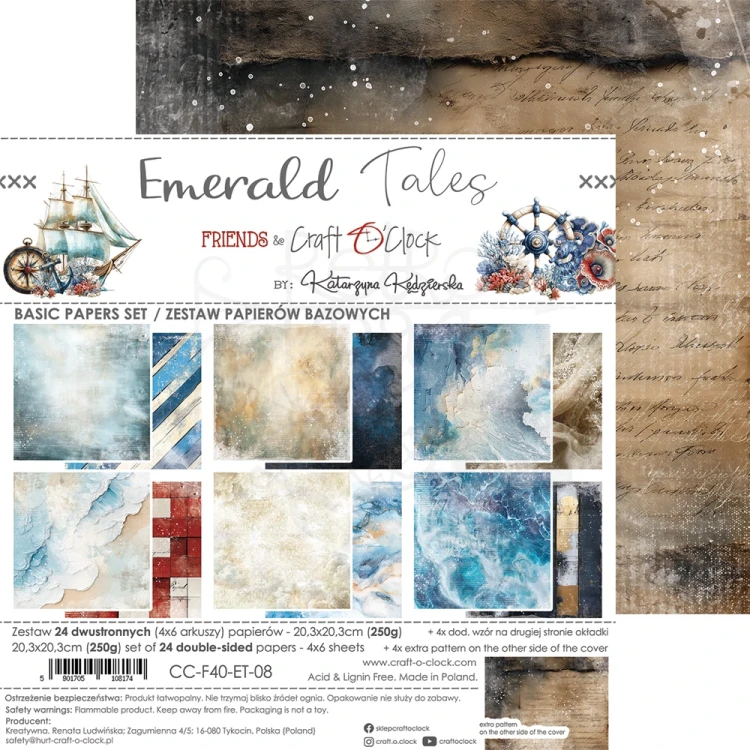 Zestaw papierów do scrapbookingu 20x20 Emerald Tales - Basic CC-F40-ET-08 Craft O'Clock
