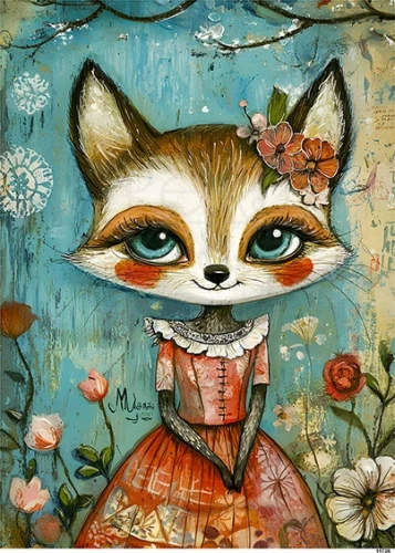 Papier ryżowy do decoupage A5 Pani lis w sukience 11726