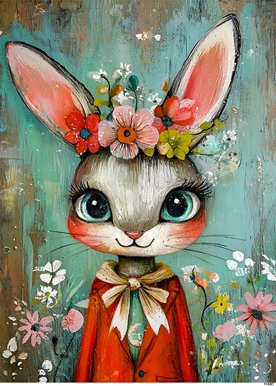 Papier ryżowy do decoupage A5 Pani królik z kwiatami 11691
