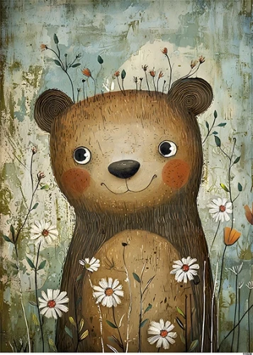 Papier ryżowy do decoupage A5 Miś i kwiaty 11608
