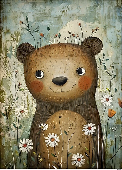 Papier ryżowy do decoupage A5 Miś i kwiaty 11608