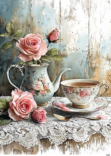 Papier ryżowy do decoupage A5 Czajniczek i filiżanka z herbatą 11440
