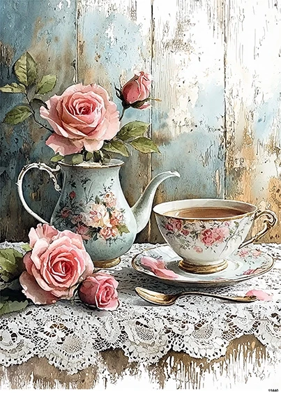 Papier ryżowy do decoupage A5 Czajniczek i filiżanka z herbatą 11440