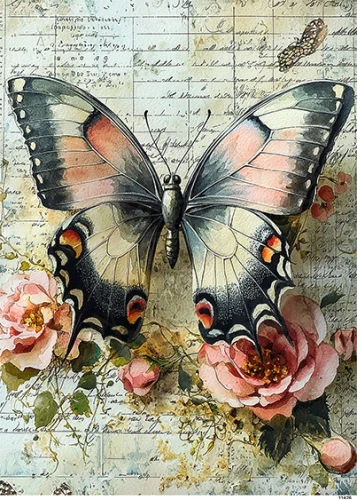 Papier ryżowy do decoupage A5 Motyl i kwiaty 11426