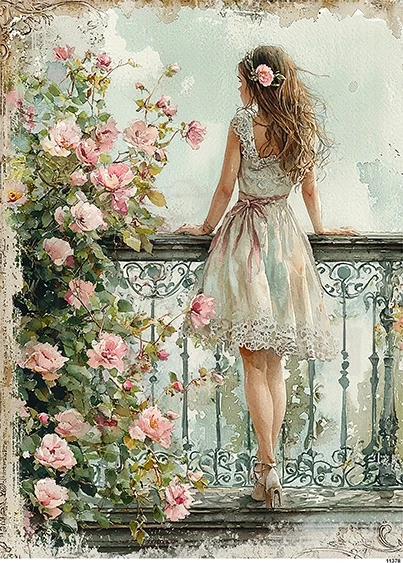 Papier ryżowy do decoupage A5 Dziewczyna na balkonie 2 11378
