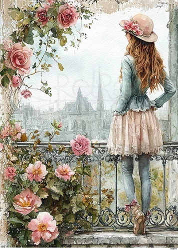 Papier ryżowy do decoupage A5 Dziewczyna na balkonie 1 11377