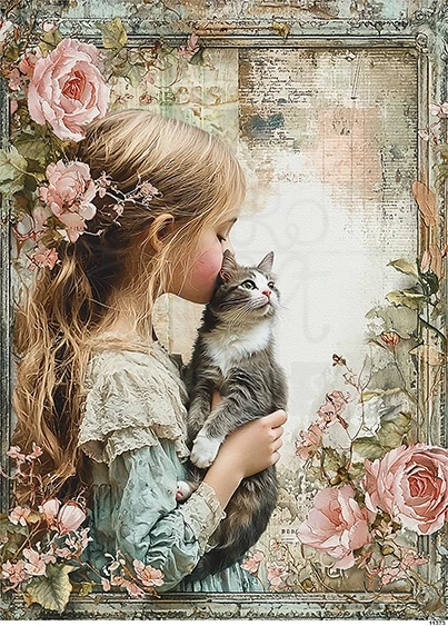 Papier ryżowy do decoupage A5 Dziewczynka z kotem 1 11373