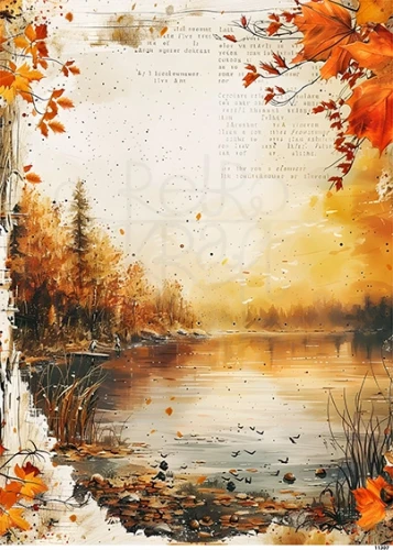 Papier ryżowy do decoupage A5 Jesienny pejzaż z jeziorem 11307