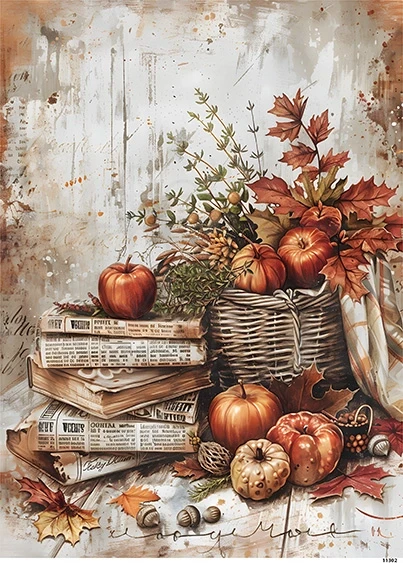 Papier ryżowy do decoupage A5 Jesienne książki i dynie 11302