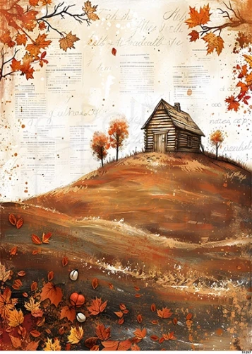 Papier ryżowy do decoupage A5 Jesienny pejzaż z chatką 11297