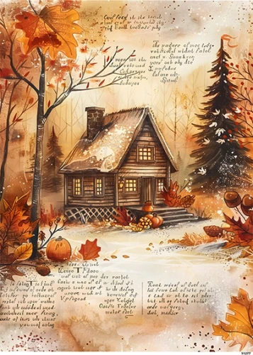 Papier ryżowy do decoupage A5 Jesienna chatka 1 11277