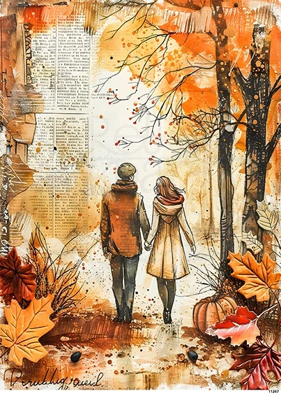 Papier ryżowy do decoupage A5 Jesienna para w parku 11267