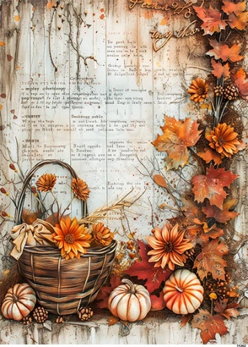 Papier ryżowy do decoupage A5 Jesienny kosz i dynie 11262