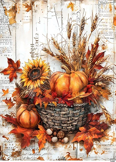 Papier ryżowy do decoupage A5 Jesienny kosz z dyniami 11249