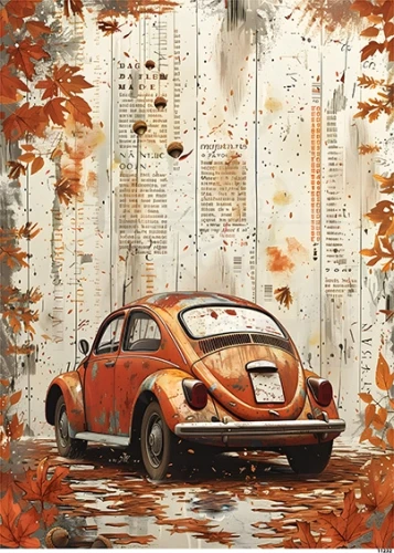 Papier ryżowy do decoupage A5 Jesienny samochód 11232