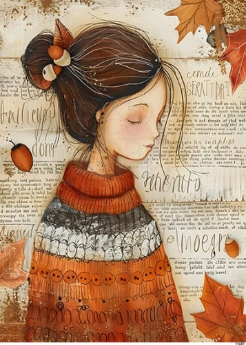 Papier ryżowy do decoupage A5 Jesienna dziewczynka 11221