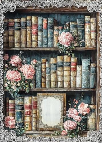 Papier ryżowy do decoupage A4 Półka z książkami retro 11509