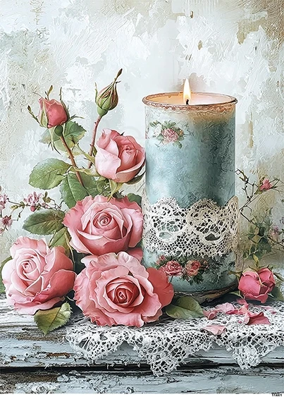 Papier ryżowy do decoupage A4 Świeca i róże retro 11461